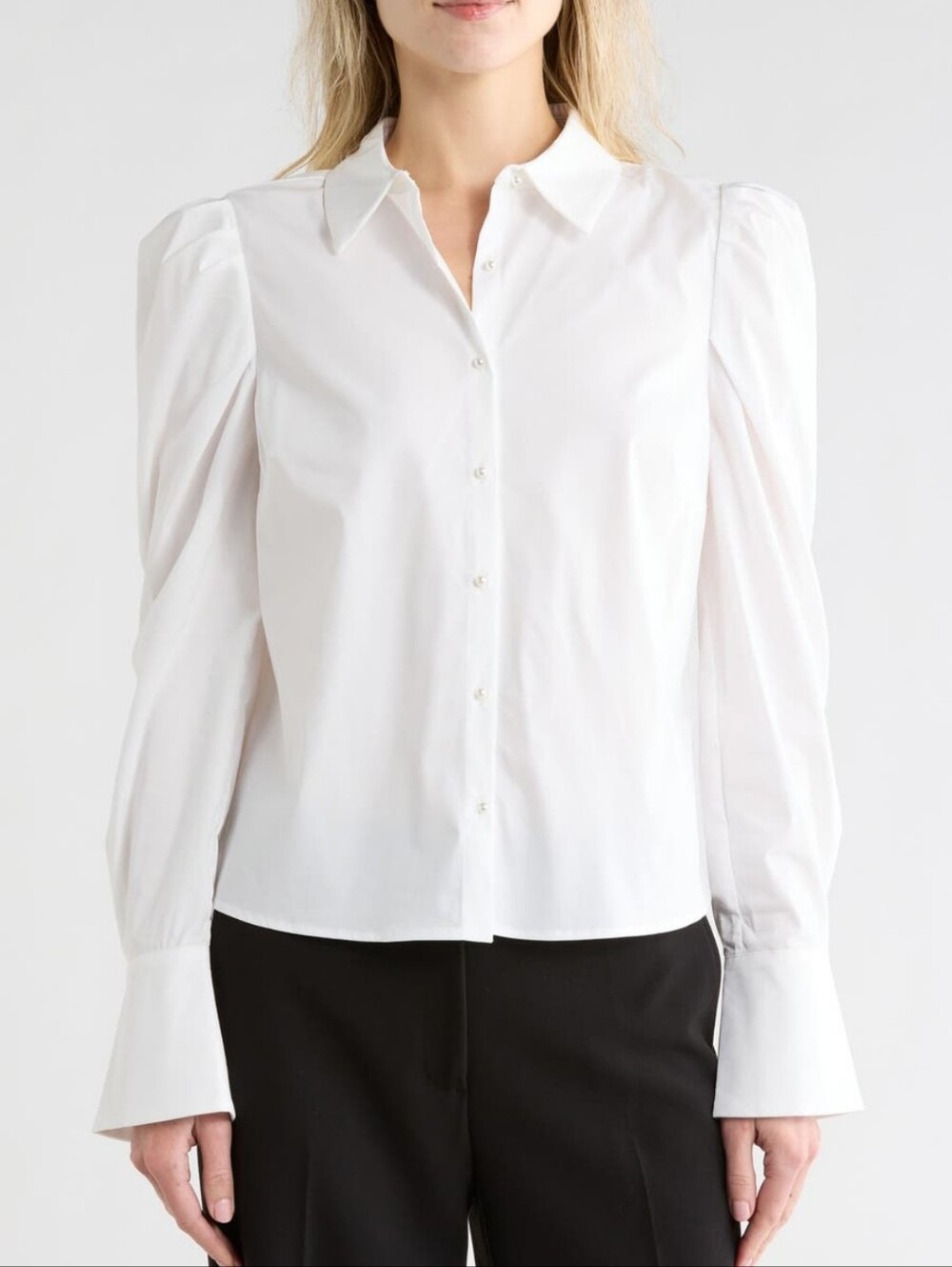 Jason WU Classic White Sateen Puff-Sleeve Button-Up Top